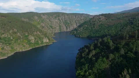 Sil River Through Deep Canyons Near Santo Estevo In Galicia, Spain. Aerial Shot Stock-Footage 336365831
