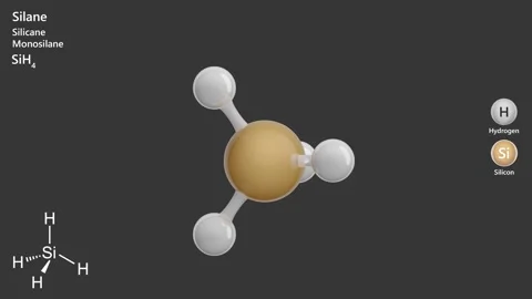 Silane. Poisonous gas. 3D model. H4Si. Gray background. 3D render Stock Footage 291645408