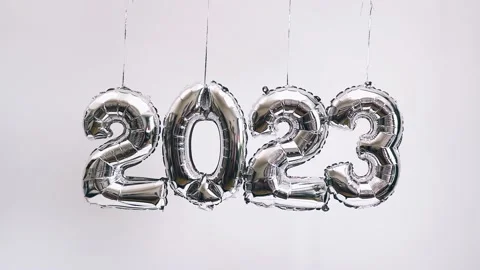 Silber foil balloons in numbers shape 2023 Stock Footage 217813285