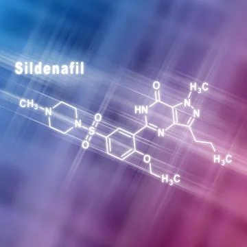 Sildenafil erectile dysfunction drug molecule Structural chemical formula Stock Illustration