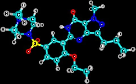 Sildenafil molecular structure isolated on black Stock Illustration