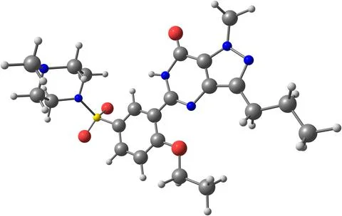 Sildenafil molecular structure isolated on white Stock Illustration