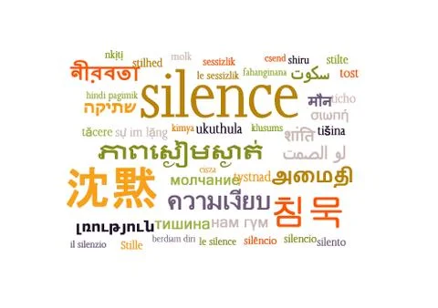 Silence multilanguage wordcloud background concept Stock Illustration