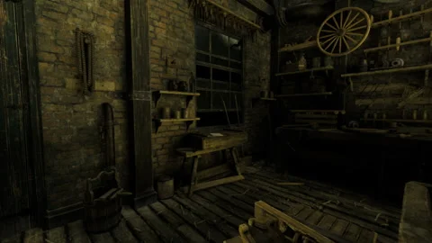 Silent abandoned workspace. Old workshop with cobwebs and creaking floors Stock Footage 333554928