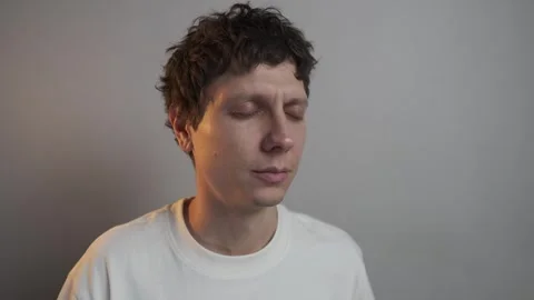 Silent Anxiety Attack. Man Trying to Calm Down. Internal Stress, Panic Struggle Stock Footage 323438177