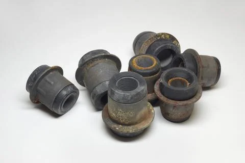 Silent blocks, heap of hinges of upper ant bottom levers of forward suspensio Stock Photos