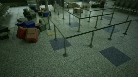 Silent departure zone featuring stacked baggage under soft morning illumination Stock Footage 340664835