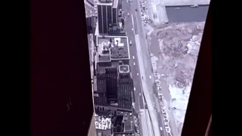Silent footage of the building of the World Trade Center in the 1960?s. Stock Footage