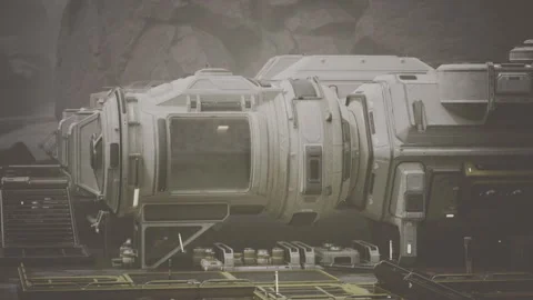 Silent industrial repair bay with decayed ship and scattered debris Stock Footage 341833020