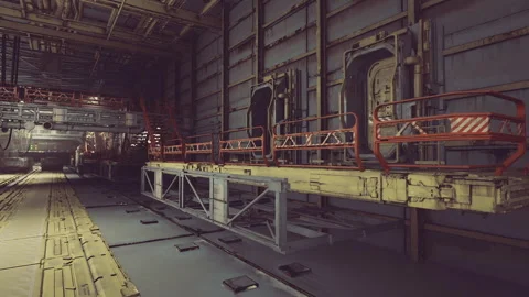 Silent logistics activity within hangar during nighttime hours Stock Footage 330247519