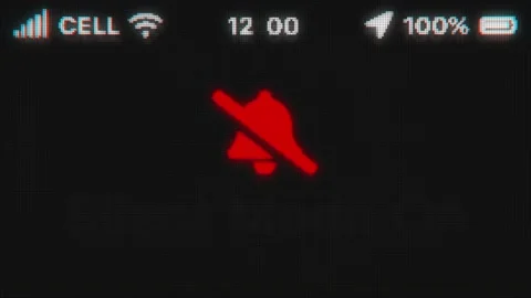 Silent Mode On appear on old display. Pixeled text animation with phone hud. Red Stock Footage 142927385
