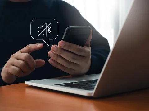 Silent mode concept. Silent or mute sound icon turn activated on appear in .. Stock Photos