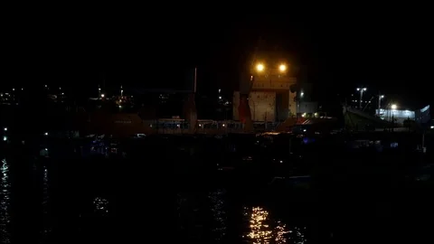 Silent night harbor docks and ships in Labuan Bajo, Flores Indonesia Stock Footage 85237367