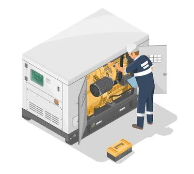 Silent power generators station servicing checks list times maintenance Stock Illustration
