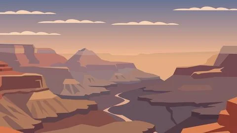 Silent Ravines Beneath Endless Copper Skies Flat Design Иллюстрация