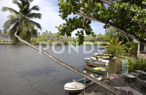 Silent river landing stage Stock Photos