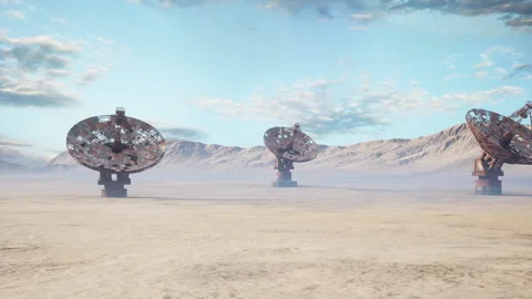 Silent technology amidst barren landscape and distant rocky ridge Vídeos de archivo 327706707