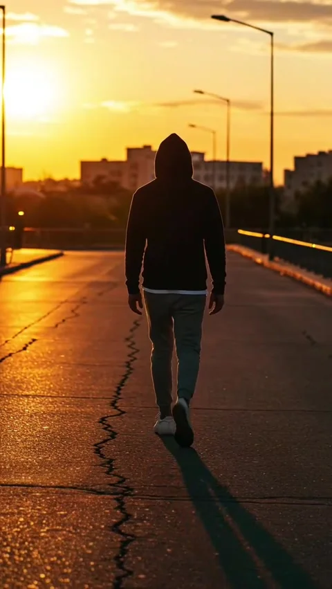 Silent walk at sunset 10 second aesthetic clip Stock Footage 315368718