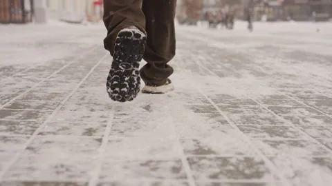 Silent winter walk. Walking through cold streets in quiet morning. Solitary Stock Footage 338284575