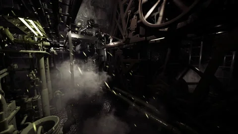 Silent work area filled with corroded machinery and floating dust particles Stock Footage 335596264
