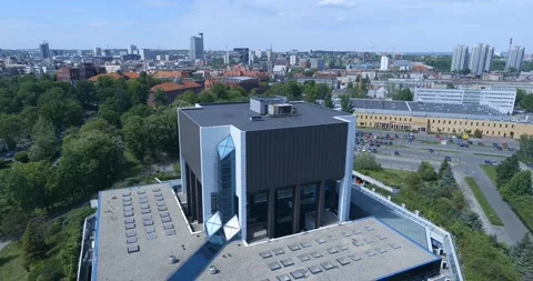 The Silesian Library in Katowice from a drone Video stock 131042325
