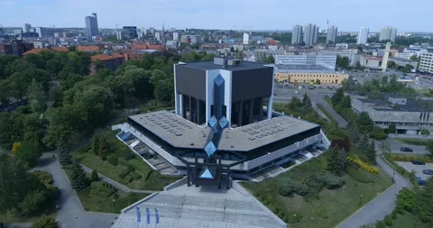 The Silesian Library in Katowice from a drone Video stock 131043791