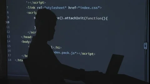 Silhouete of IT Programmer Working on Desktop Computer. Video stock 229721927