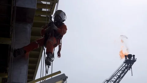 Silhouette Abseiler Working At Height. Stock Footage 129638051