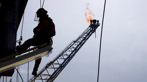 Silhouette Abseiler Working At Height. Stock Footage 129638267