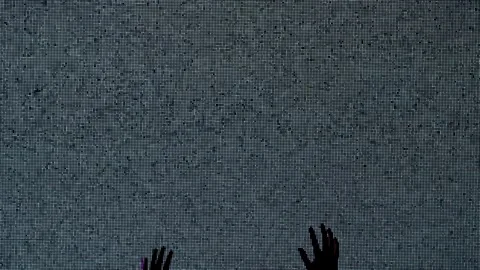 Silhouette against digital television screen. Thriller scene woman silhouette Stock Footage 265565774