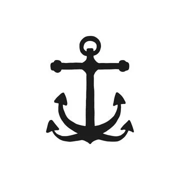 Silhouette of anchor. Vector black white doodle sketch isolated illustration. Stock-Illustration