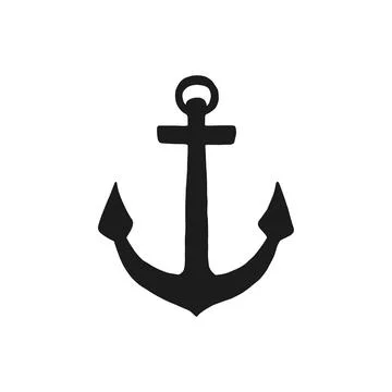 Silhouette of anchor. Vector black white doodle sketch isolated illustration. Stock Illustration
