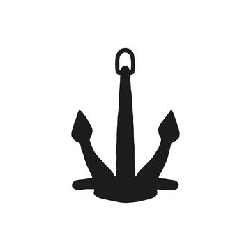 Silhouette of anchor. Vector black white doodle sketch isolated illustration. Stock Illustration