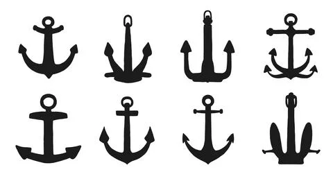 Silhouette of anchor. Vector set black white doodle sketch isolated illustration Stock Illustration