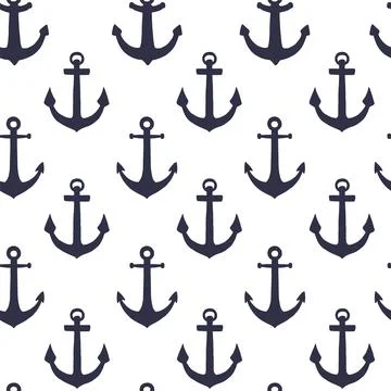 Silhouette of anchors seamless pattern. Vector black doodle sketch illustration Stock Illustration