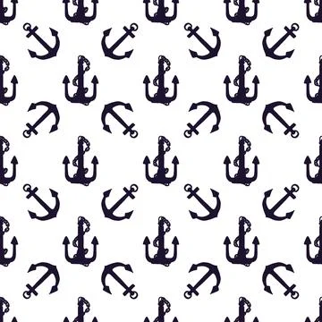 Silhouette of anchors seamless pattern. Vector black doodle sketch illustration Stock Illustration