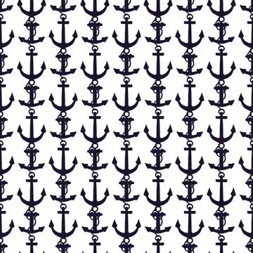 Silhouette of anchors seamless pattern. Vector black doodle sketch illustration Stock Illustration