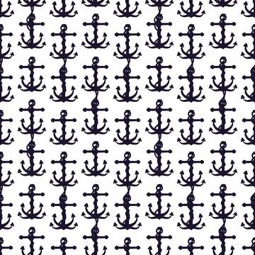 Silhouette of anchors seamless pattern. Vector black doodle sketch illustration Stock Illustration