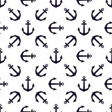 Silhouette of anchors seamless pattern. Vector black doodle sketch illustration Stock Illustration