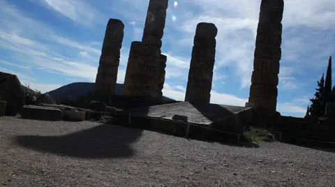 Silhouette of Ancient Pillars at Delphi Stock Footage 36109337