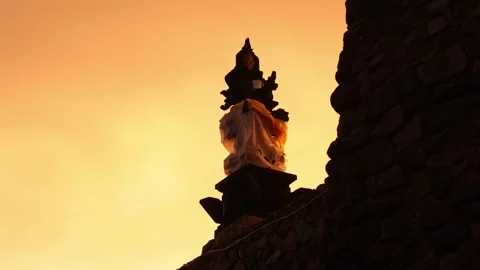 Silhouette of Ancient Stone Structure at Sunset with Natural Light and Copy.. Stock Footage 326374559