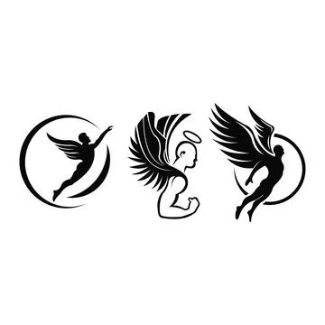 Silhouette Angel man Vector, winged man Stock Illustration