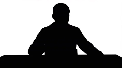 Silhouette Angry doctor posing at table track matte 스톡 동영상 58629992