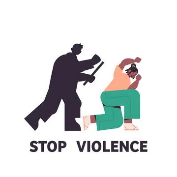 Silhouette of angry husband punching and hitting wife stop domestic violence Stock Illustration