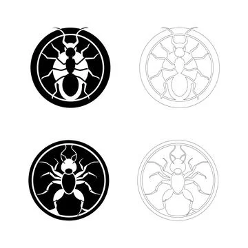 Silhouette of an ant in circle emblem, flat bold black vector design Illustrazione stock