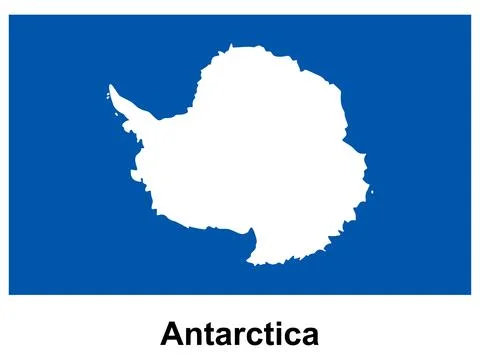 Silhouette of Antarctica on Blue Background with Bold Text Labeling Stock Illustration