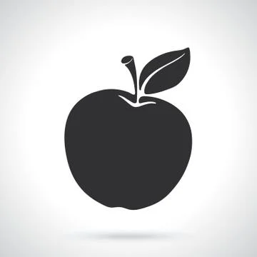 Silhouette of apple with stem and leaf Stock Illustration