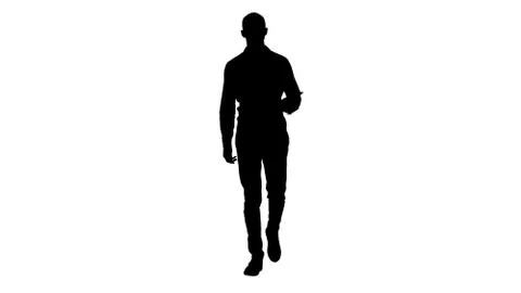 Silhouette Arab presenter walking with digital tablet swiping pages on it. Stock Illustration
