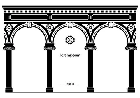 Silhouette of arched classical facade Stock Illustration