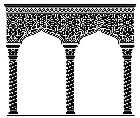 Silhouette of the arched eastern facade capitals Stock Illustration